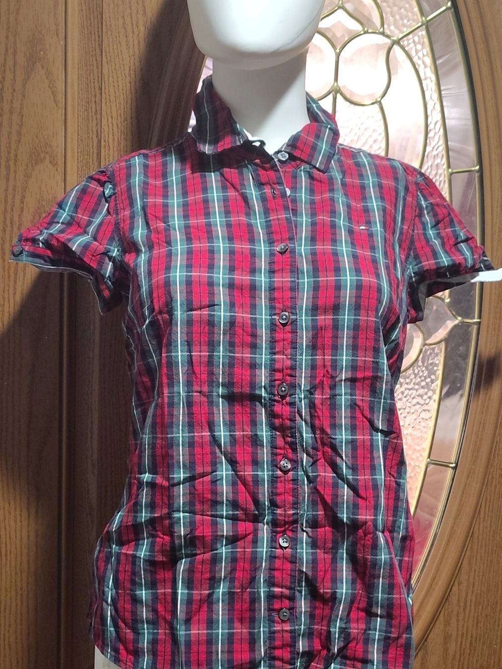 Tommy Hilfiger Red and Green Plaid Shirt